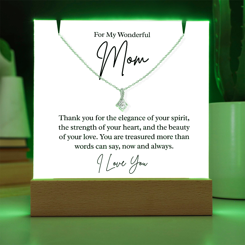 To My Beautiful Mom – Illuminated Acrylic Plaque & Necklace Gift Set - I Love You