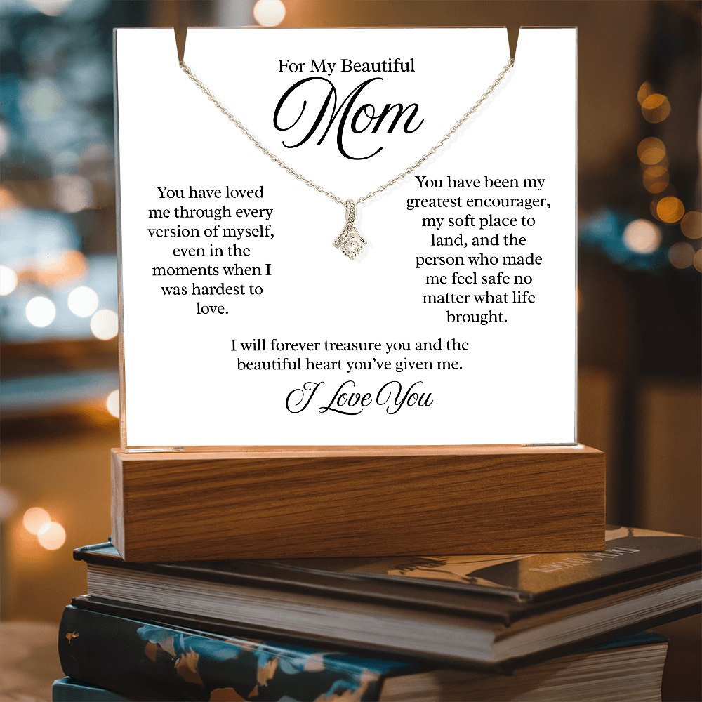 To My Beautiful Mom – Illuminated Acrylic Plaque & Necklace Gift Set