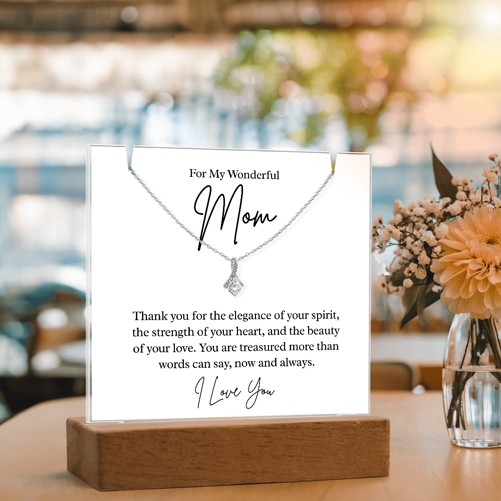 To My Beautiful Mom – Illuminated Acrylic Plaque & Necklace Gift Set - I Love You