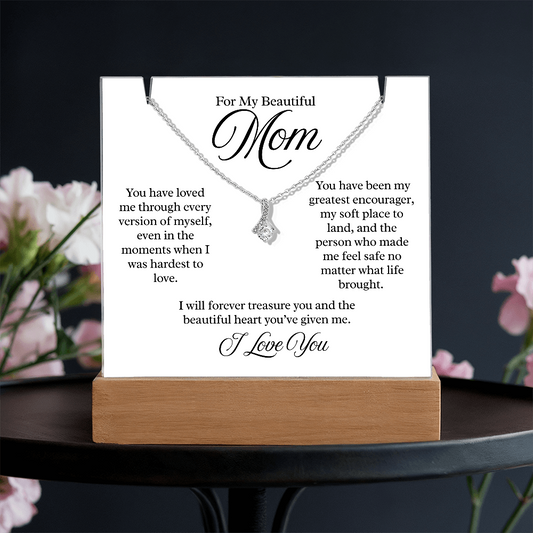 To My Beautiful Mom – Illuminated Acrylic Plaque & Necklace Gift Set