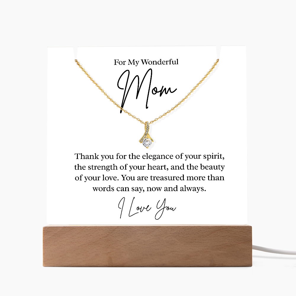To My Beautiful Mom – Illuminated Acrylic Plaque & Necklace Gift Set - I Love You