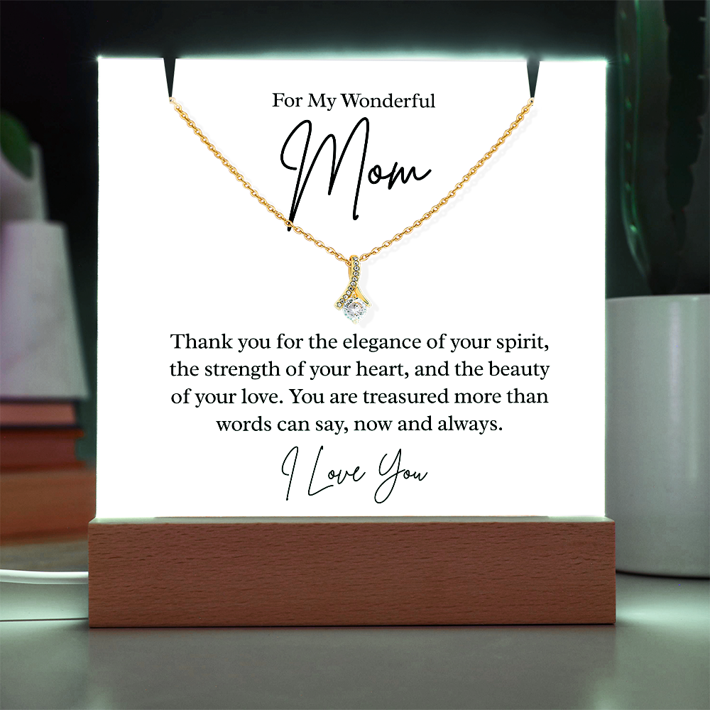 To My Beautiful Mom – Illuminated Acrylic Plaque & Necklace Gift Set - I Love You