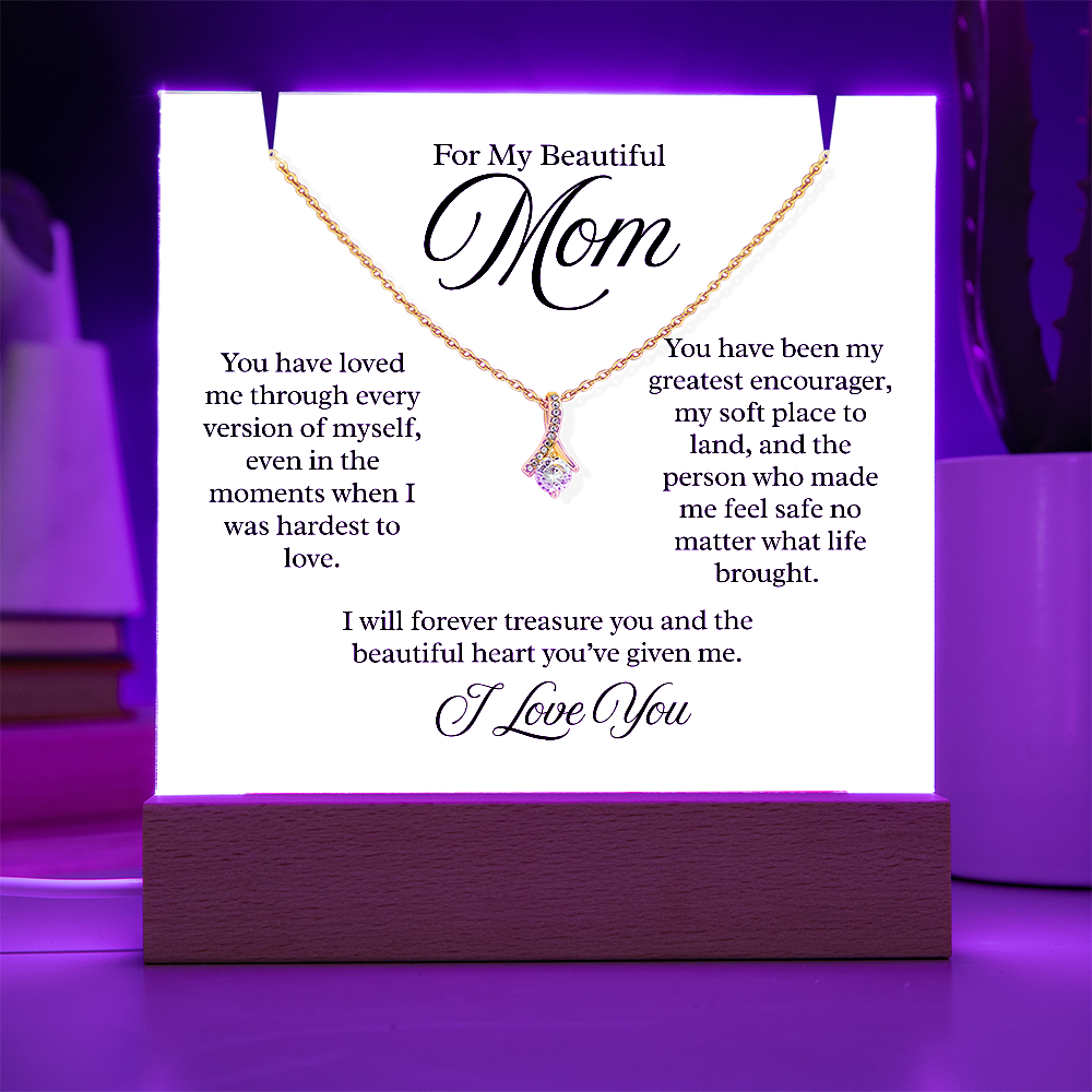 To My Beautiful Mom – Illuminated Acrylic Plaque & Necklace Gift Set