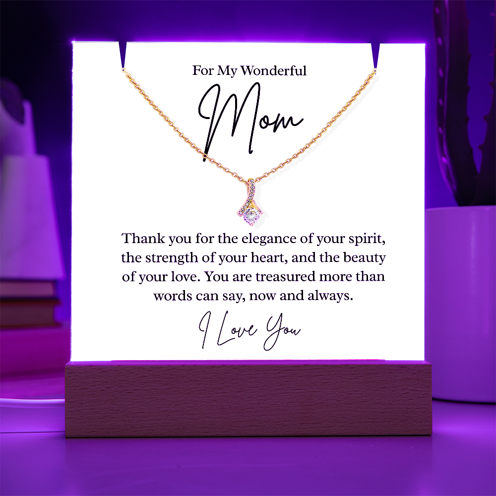 To My Beautiful Mom – Illuminated Acrylic Plaque & Necklace Gift Set - I Love You
