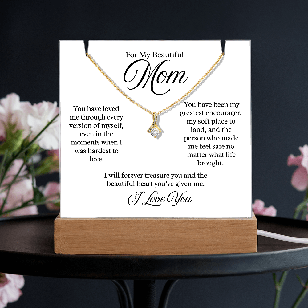 To My Beautiful Mom – Illuminated Acrylic Plaque & Necklace Gift Set