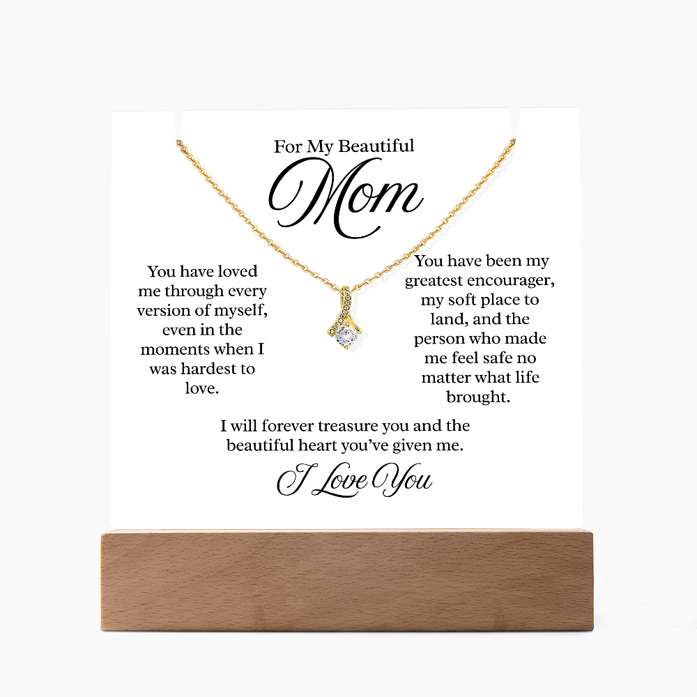 To My Beautiful Mom – Illuminated Acrylic Plaque & Necklace Gift Set