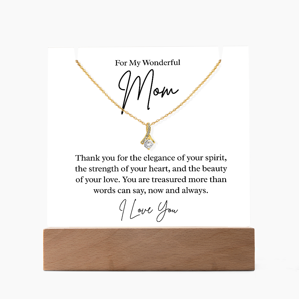 To My Beautiful Mom – Illuminated Acrylic Plaque & Necklace Gift Set - I Love You