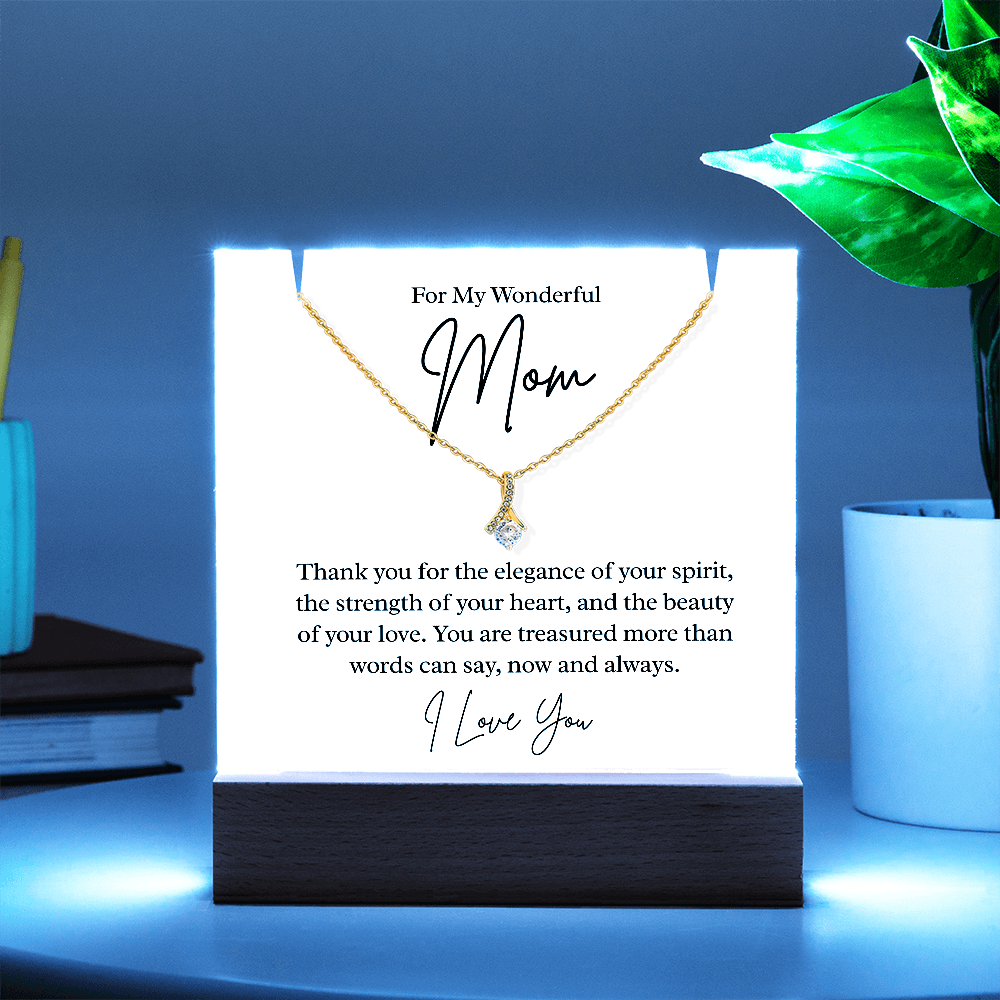 To My Beautiful Mom – Illuminated Acrylic Plaque & Necklace Gift Set - I Love You