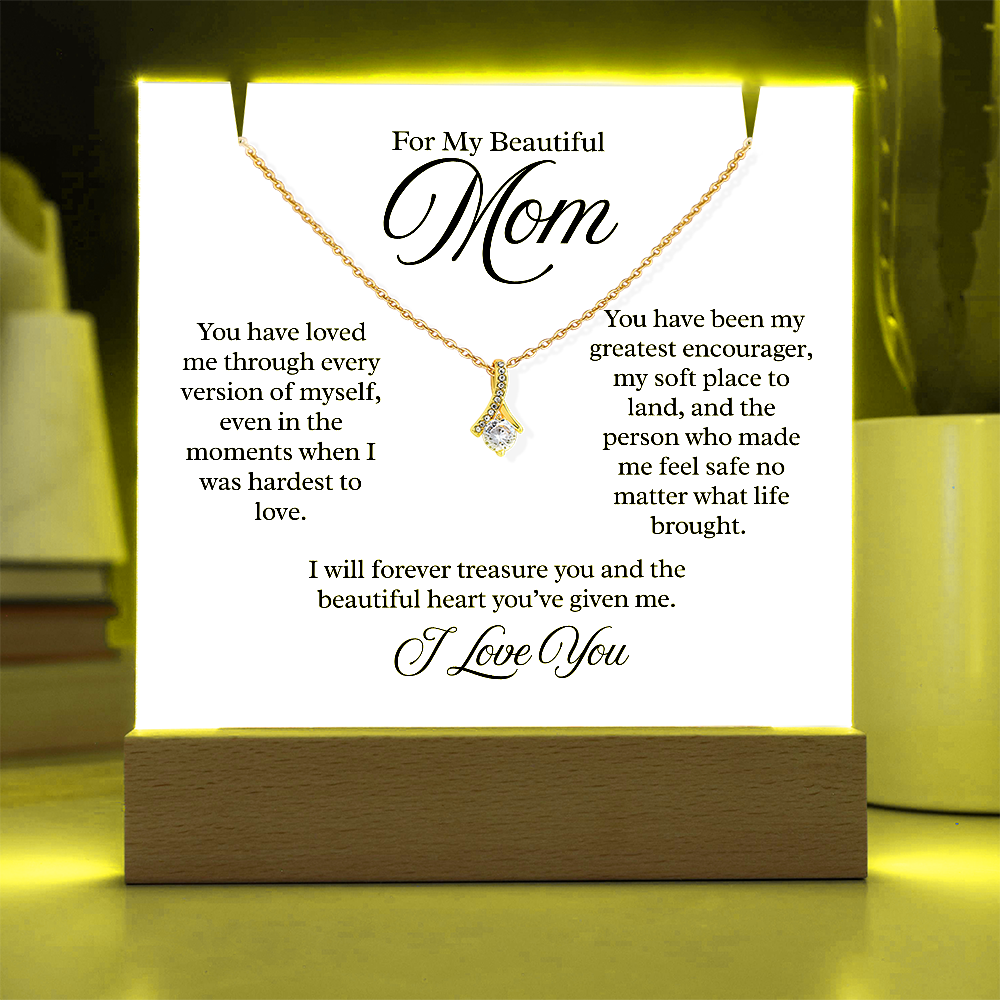 To My Beautiful Mom – Illuminated Acrylic Plaque & Necklace Gift Set