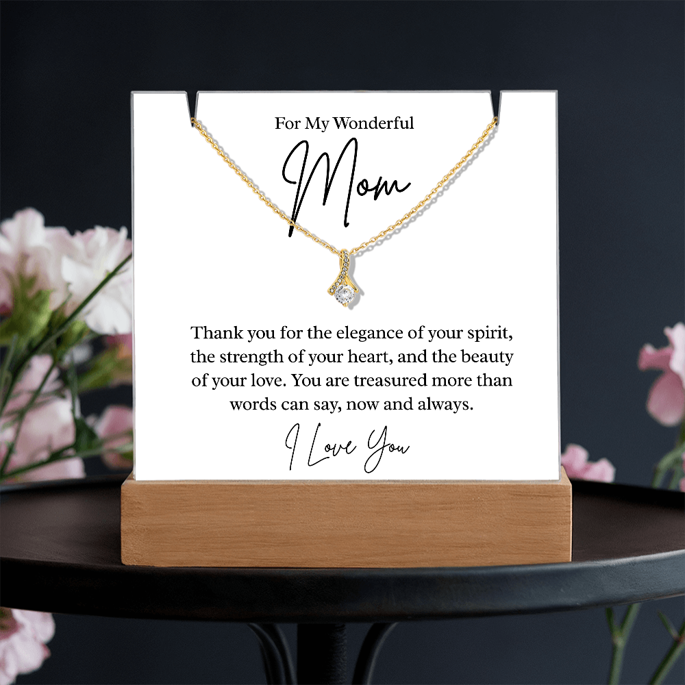 To My Beautiful Mom – Illuminated Acrylic Plaque & Necklace Gift Set - I Love You