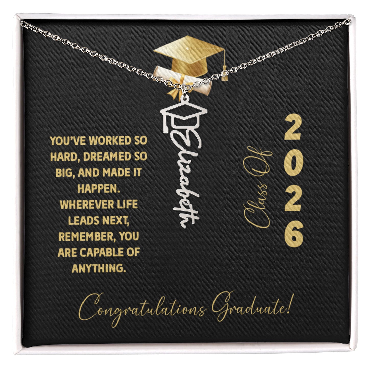 Class Of 2026 Personalized Graduation Gift, Custom Name Necklace