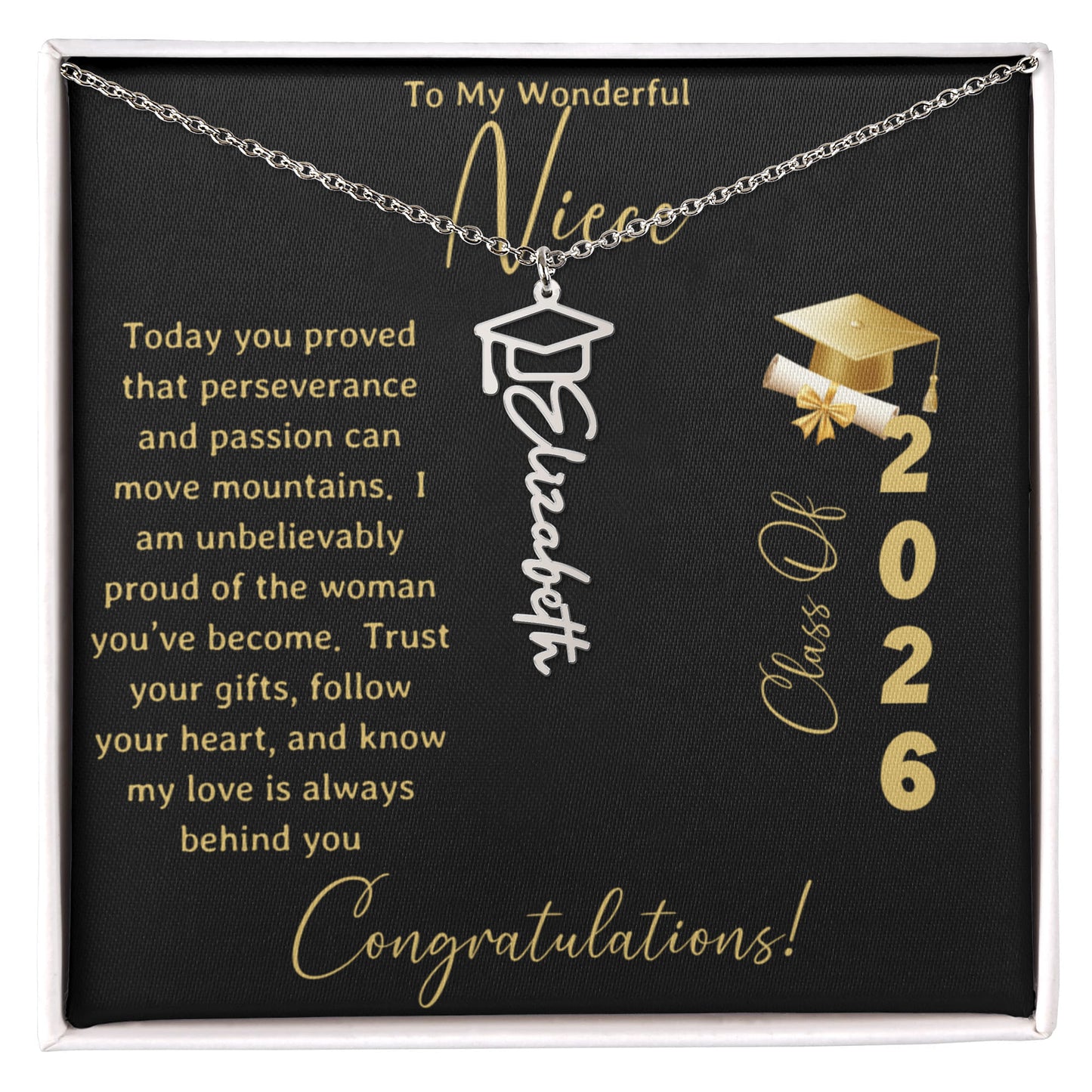 To My Wonderful Niece – Personalized Graduation Name Necklace