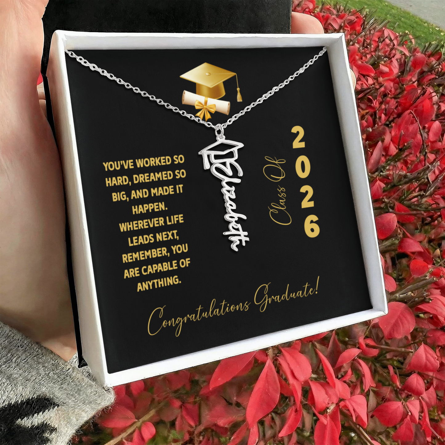 Class Of 2026 Personalized Graduation Gift, Custom Name Necklace