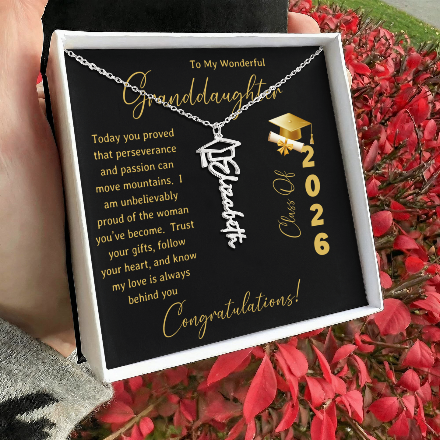 To My Wonderful Granddaughter – Personalized Graduation Name Necklace