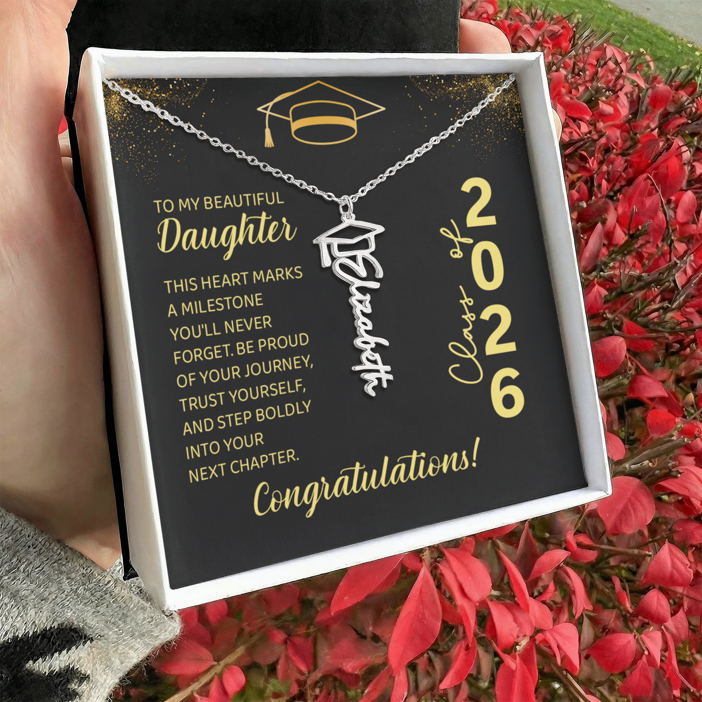 Custom Name Necklace For Daughter, Graduation Gift