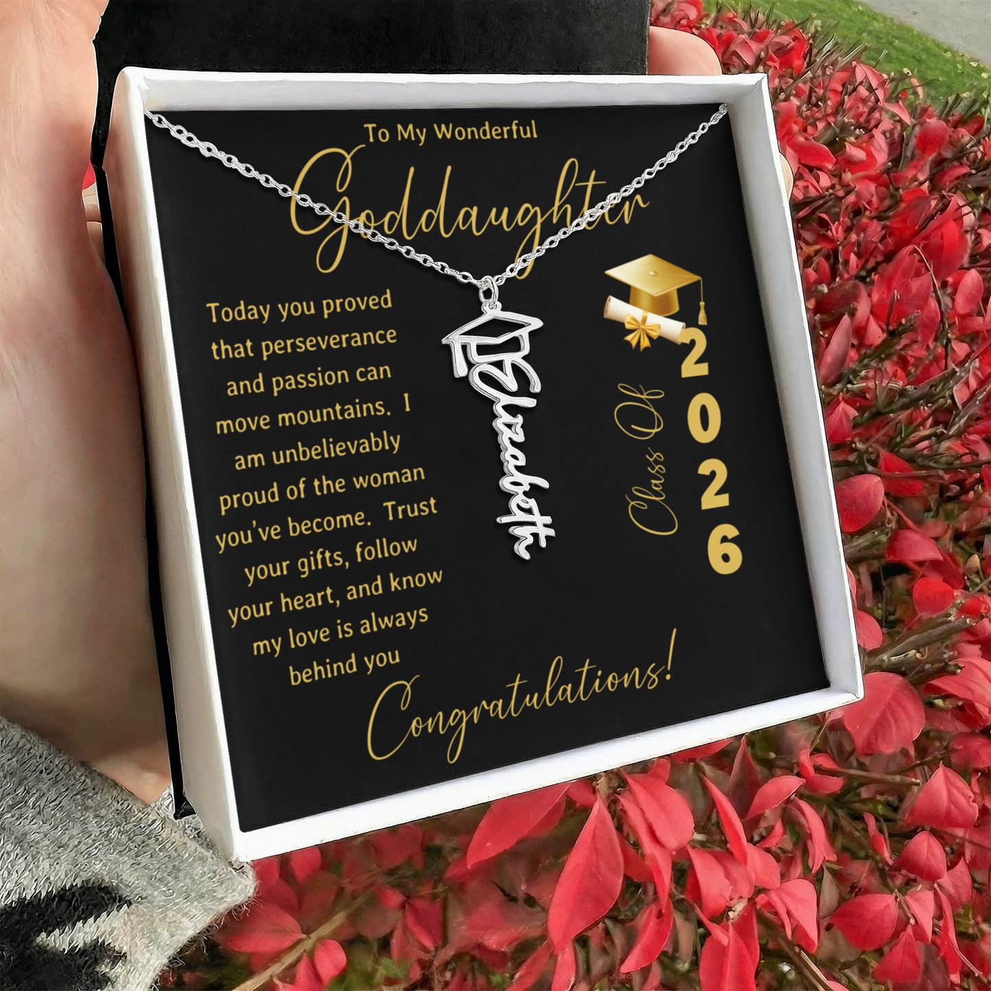 To My Wonderful Goddaughter – Personalized Graduation Name Necklace