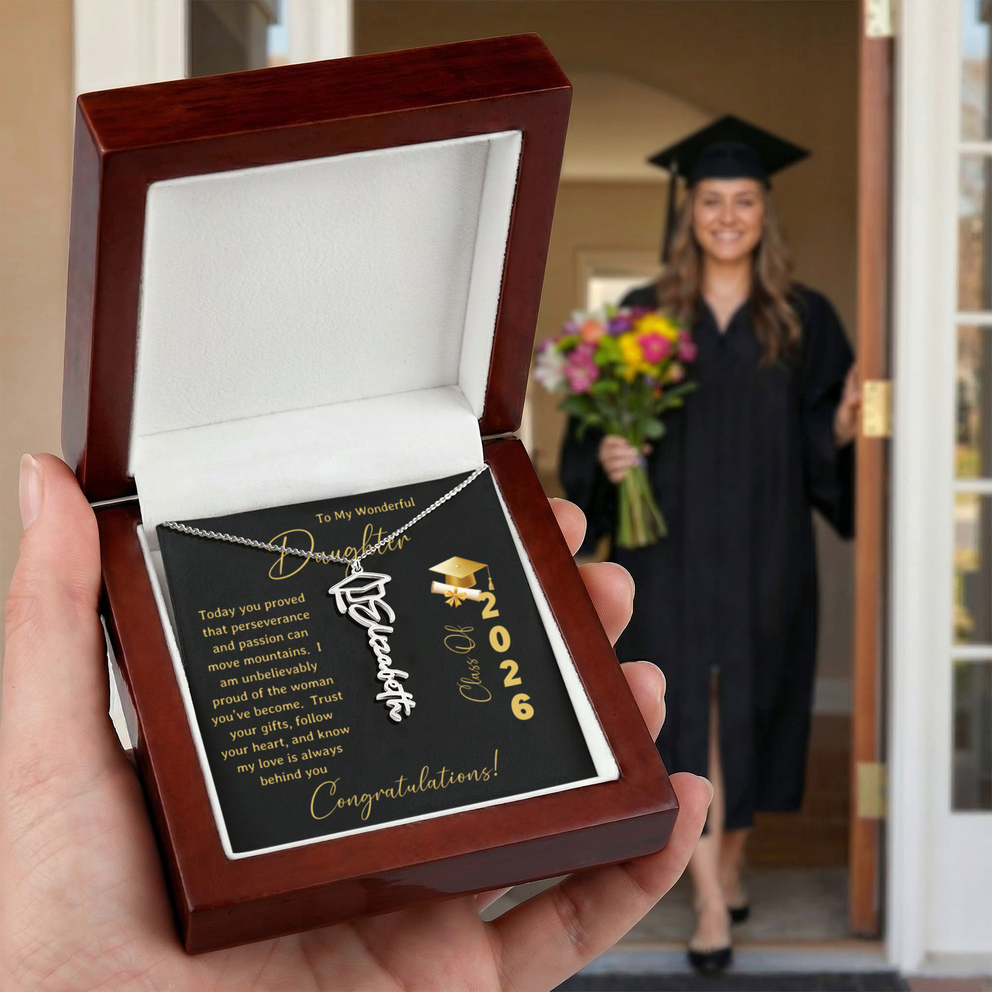 To My Wonderful Daughter – Personalized Graduation Name Necklace