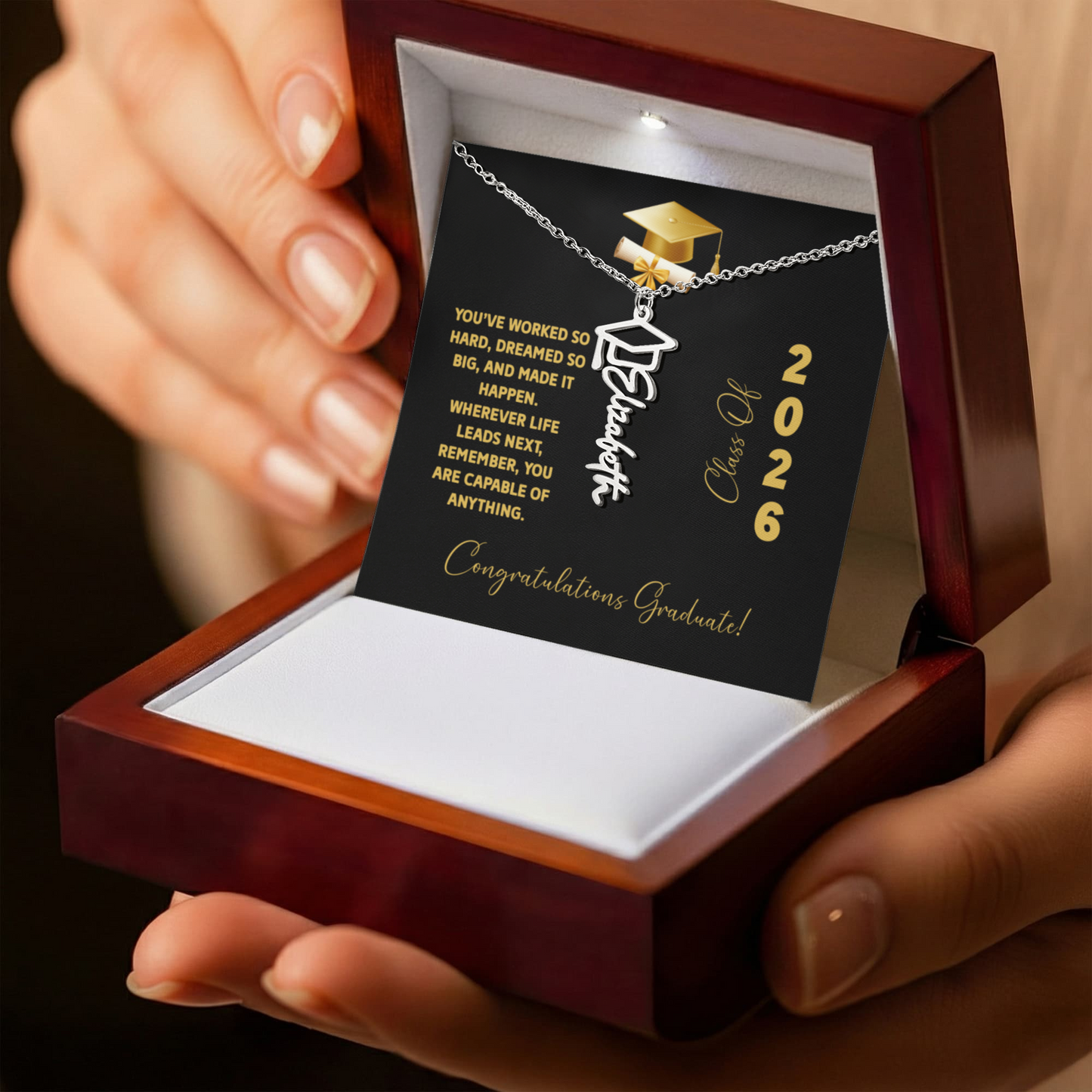 Class Of 2026 Personalized Graduation Gift, Custom Name Necklace