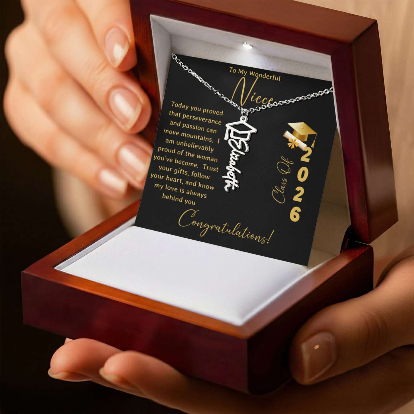 To My Wonderful Niece – Personalized Graduation Name Necklace