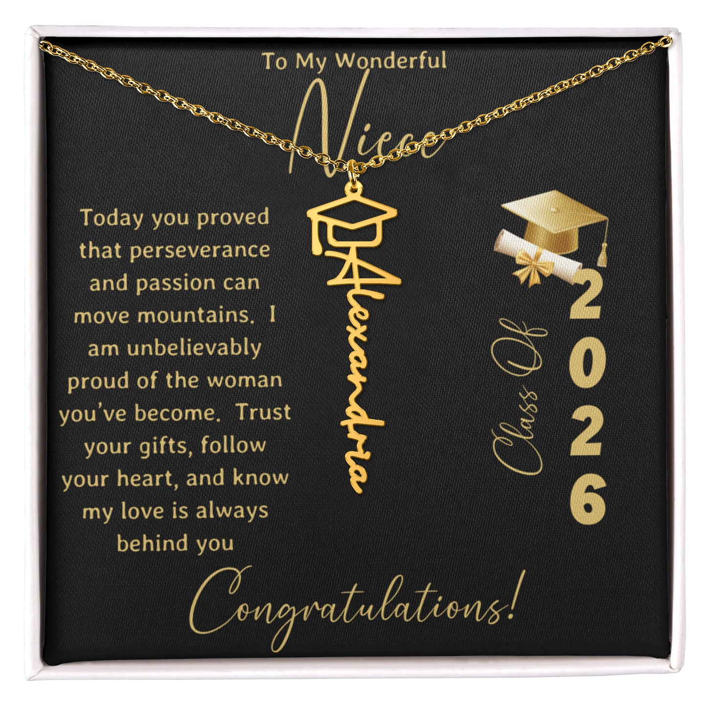 To My Wonderful Niece – Personalized Graduation Name Necklace