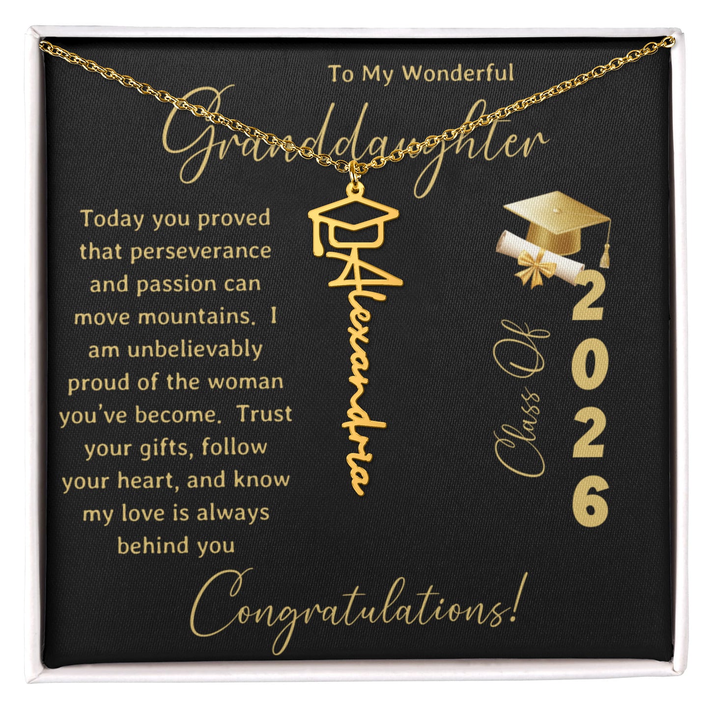 To My Wonderful Granddaughter – Personalized Graduation Name Necklace