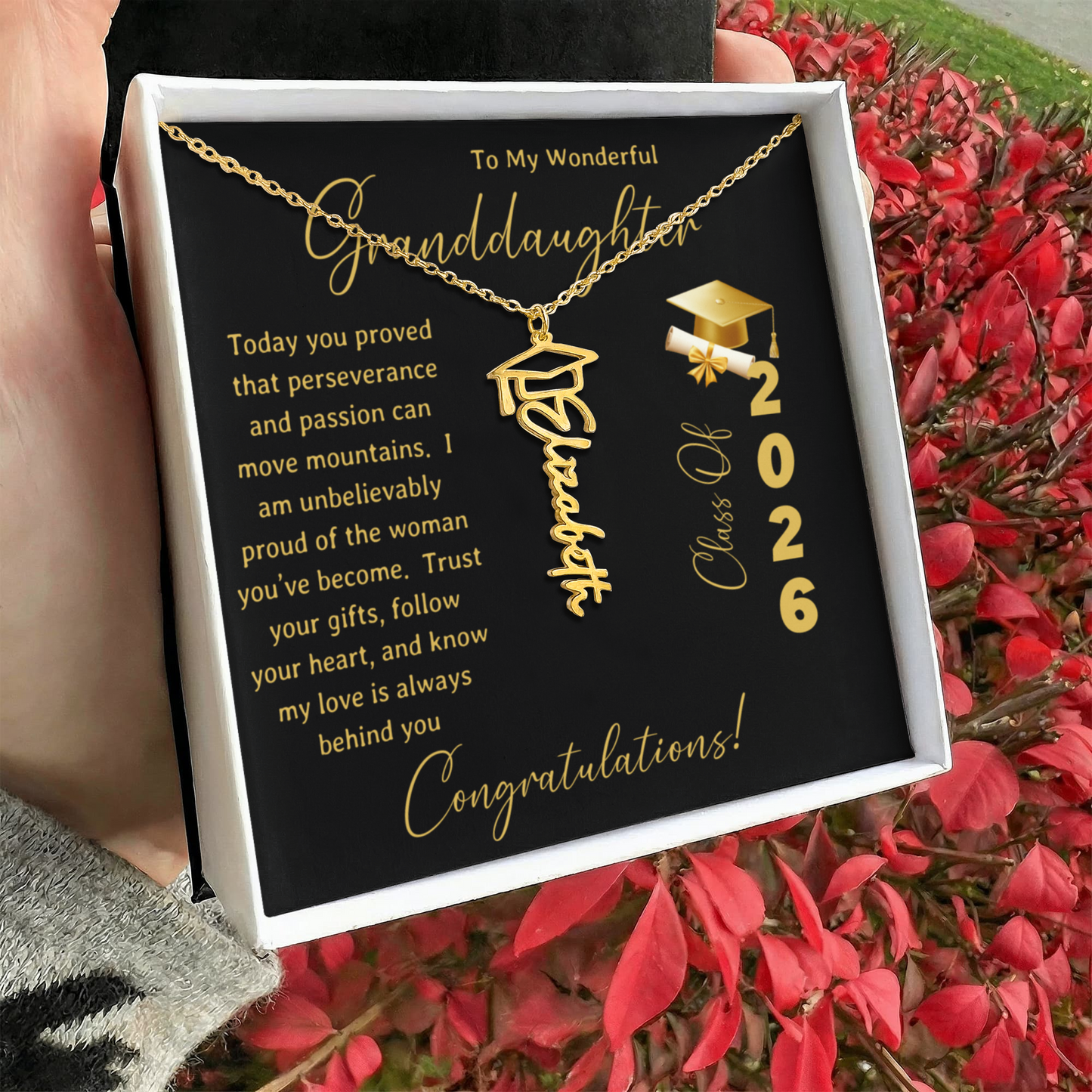 To My Wonderful Granddaughter – Personalized Graduation Name Necklace