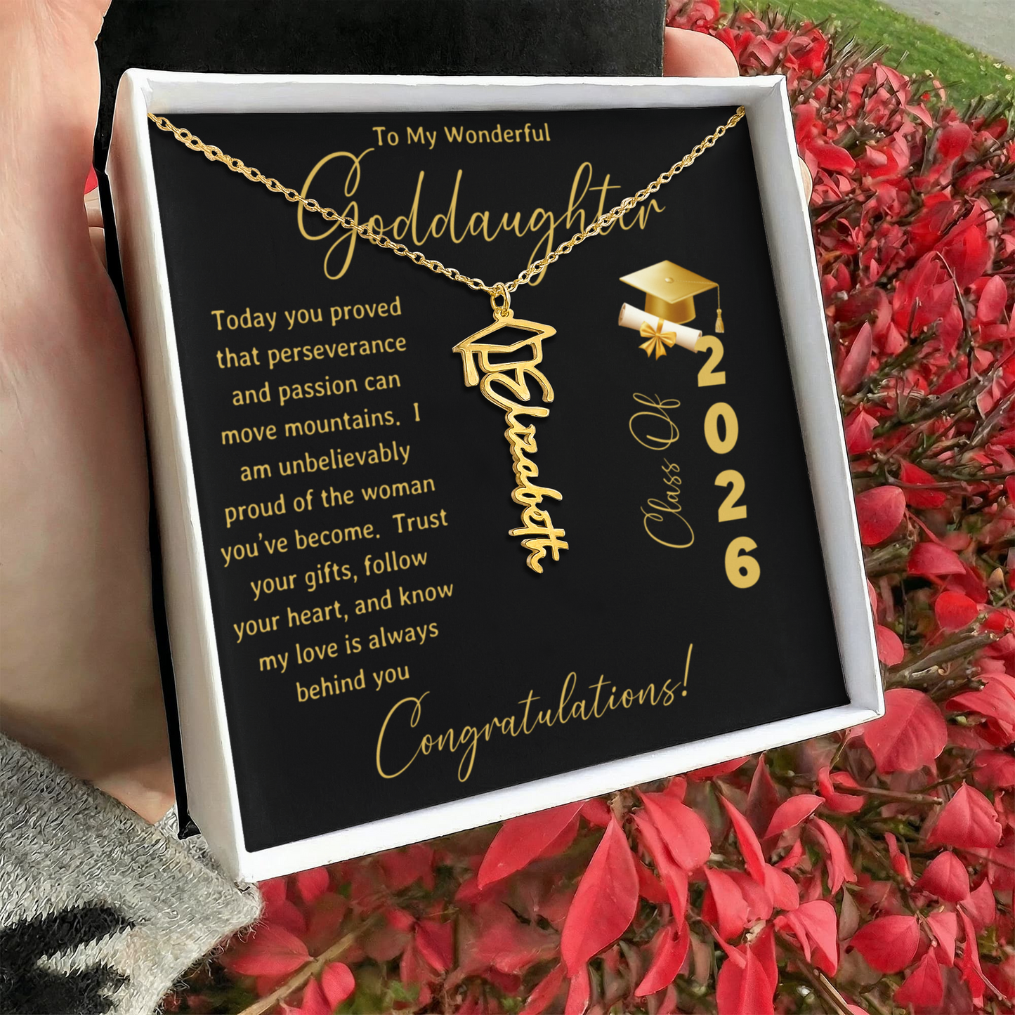 To My Wonderful Goddaughter – Personalized Graduation Name Necklace