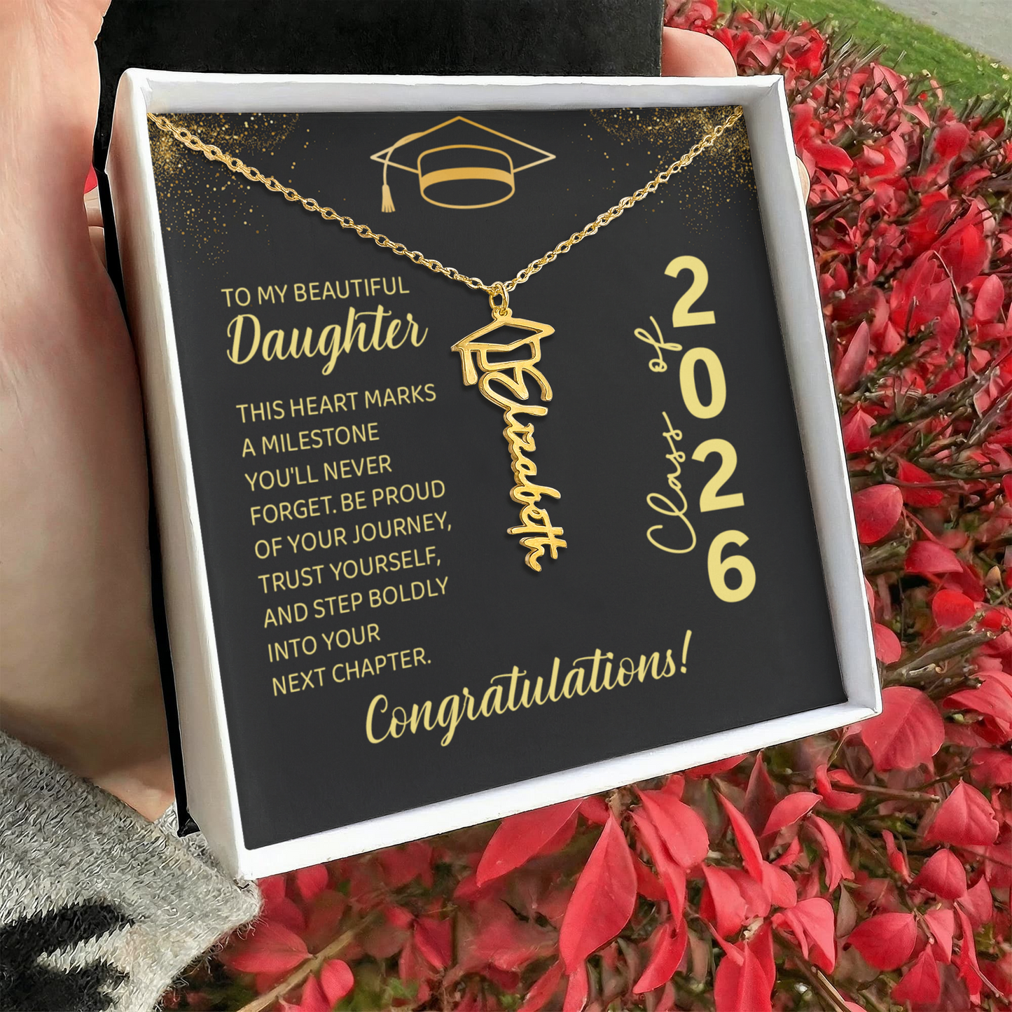 Custom Name Necklace For Daughter, Graduation Gift