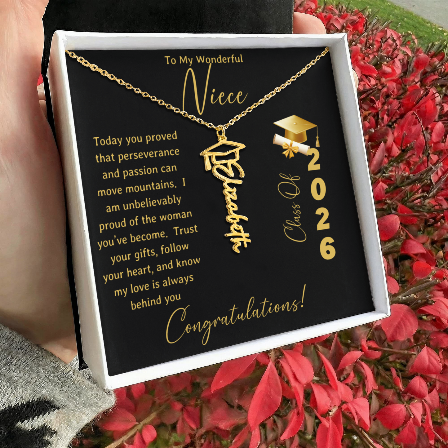 To My Wonderful Niece – Personalized Graduation Name Necklace