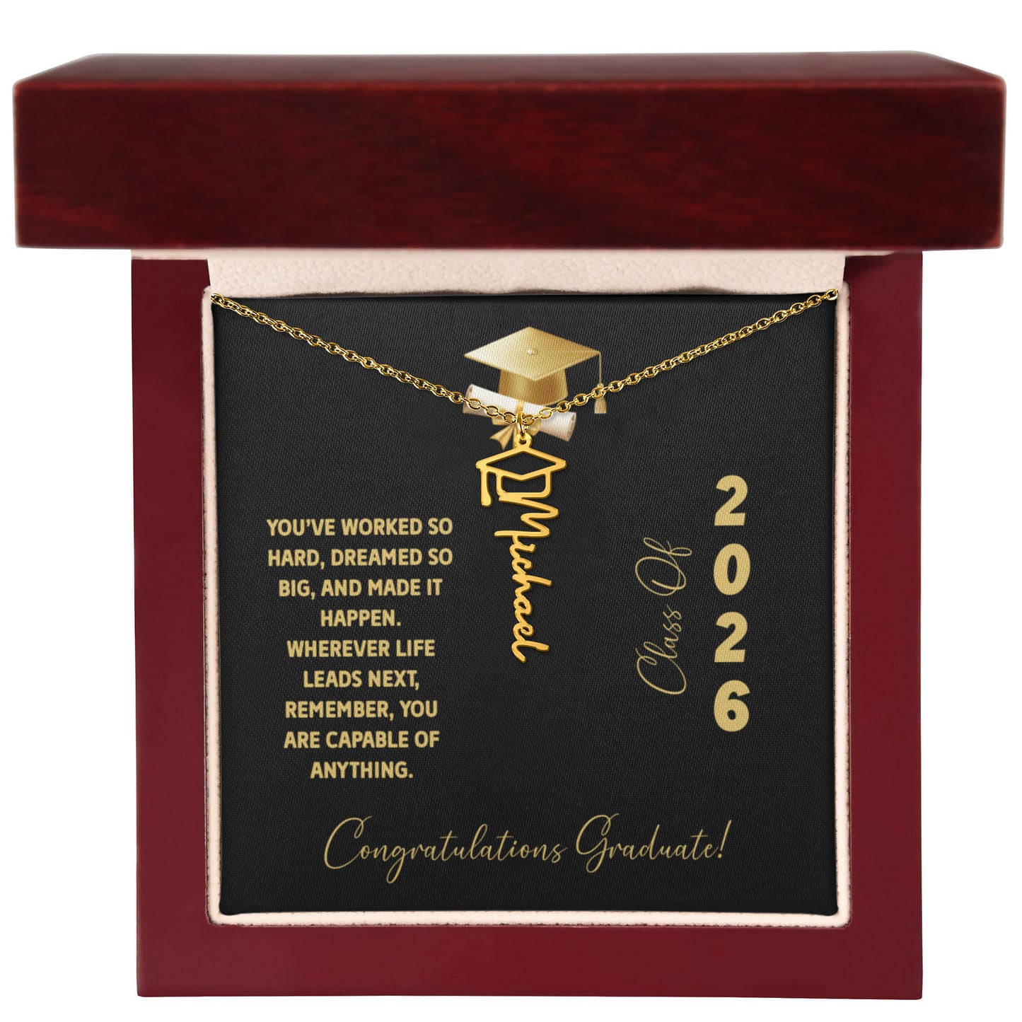 Class Of 2026 Personalized Graduation Gift, Custom Name Necklace