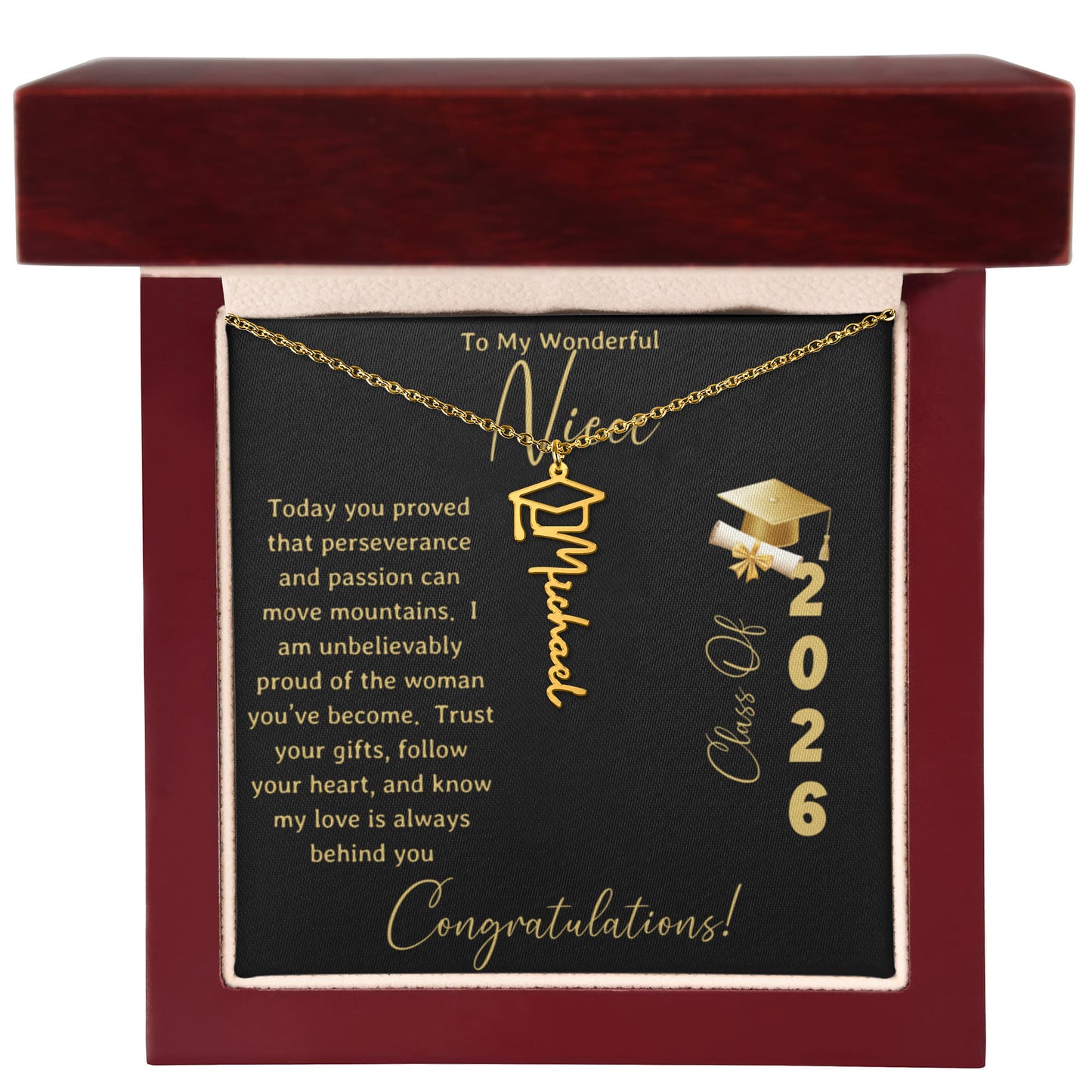 To My Wonderful Niece – Personalized Graduation Name Necklace