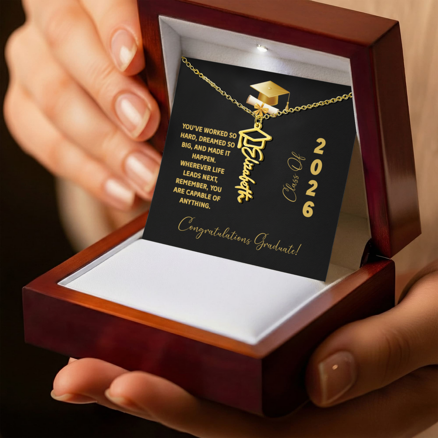 Class Of 2026 Personalized Graduation Gift, Custom Name Necklace
