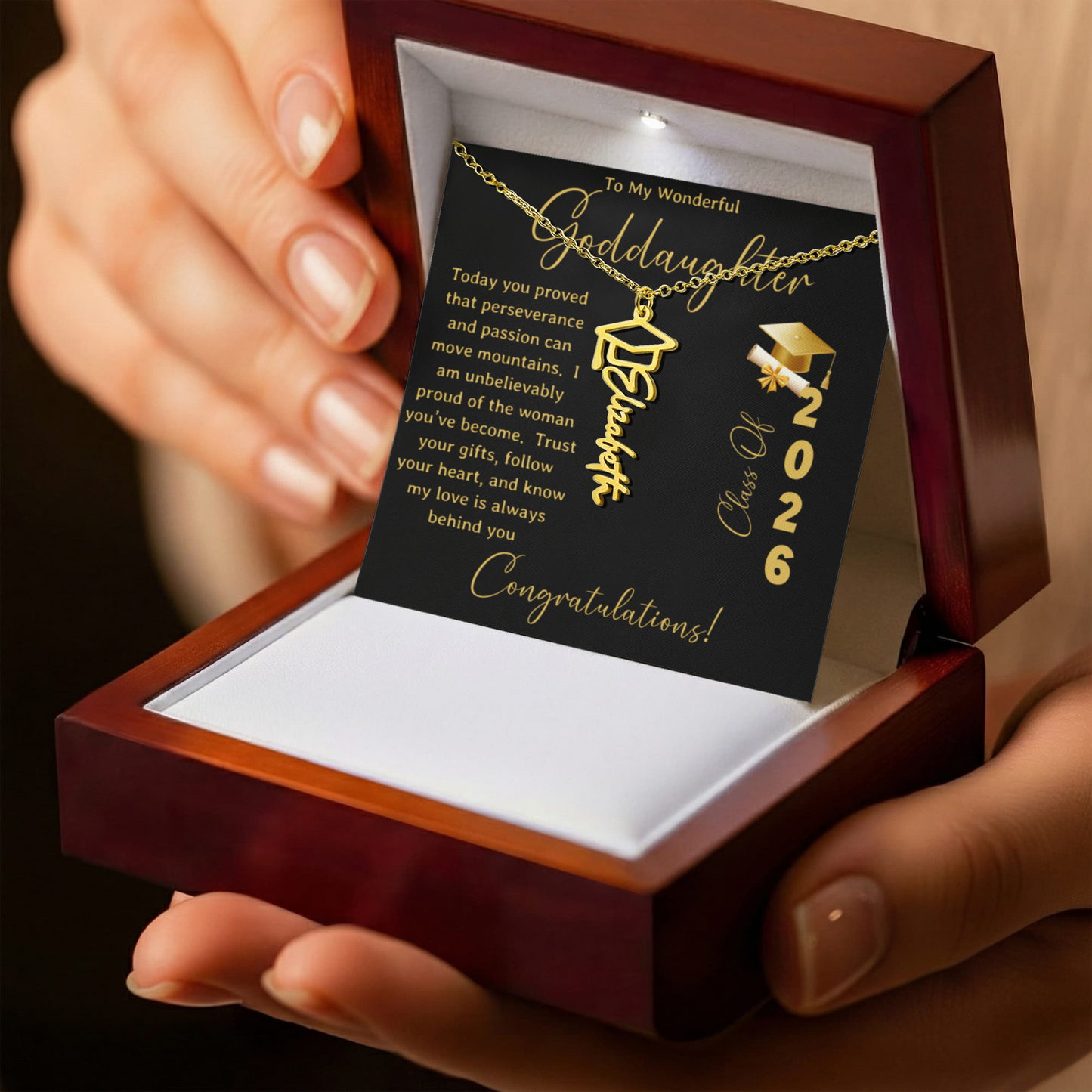 To My Wonderful Goddaughter – Personalized Graduation Name Necklace