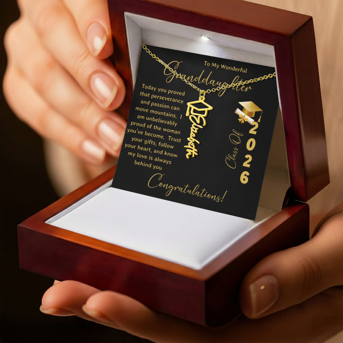 To My Wonderful Granddaughter – Personalized Graduation Name Necklace