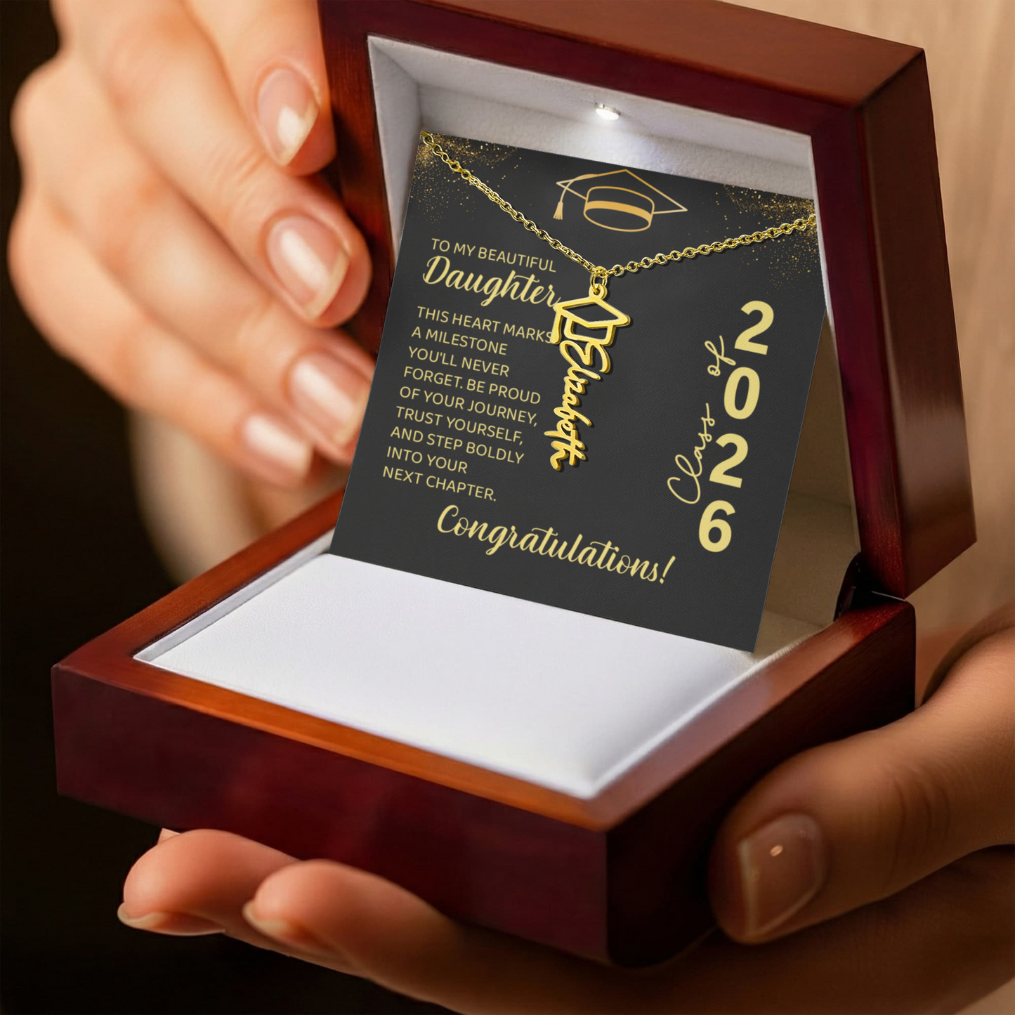 Custom Name Necklace For Daughter, Graduation Gift