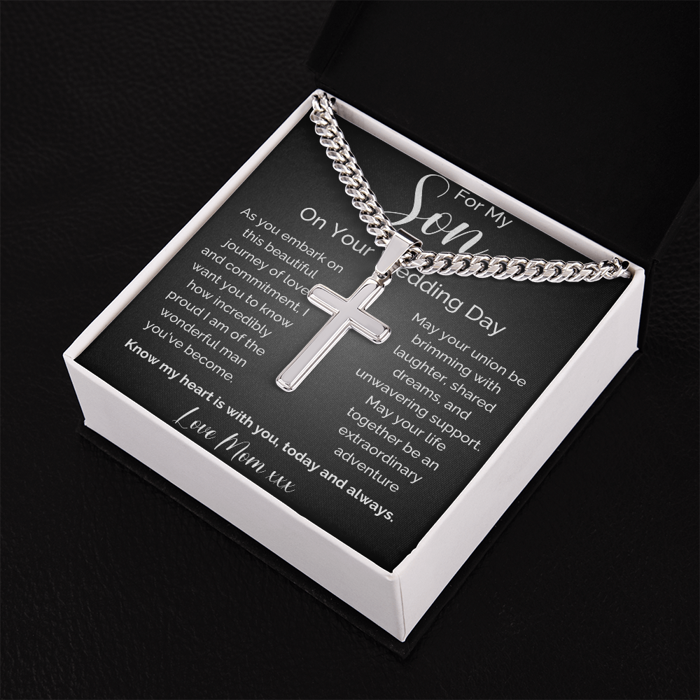 To My Son On Your Wedding Day Cross Necklace | Meaningful Gift From Mom