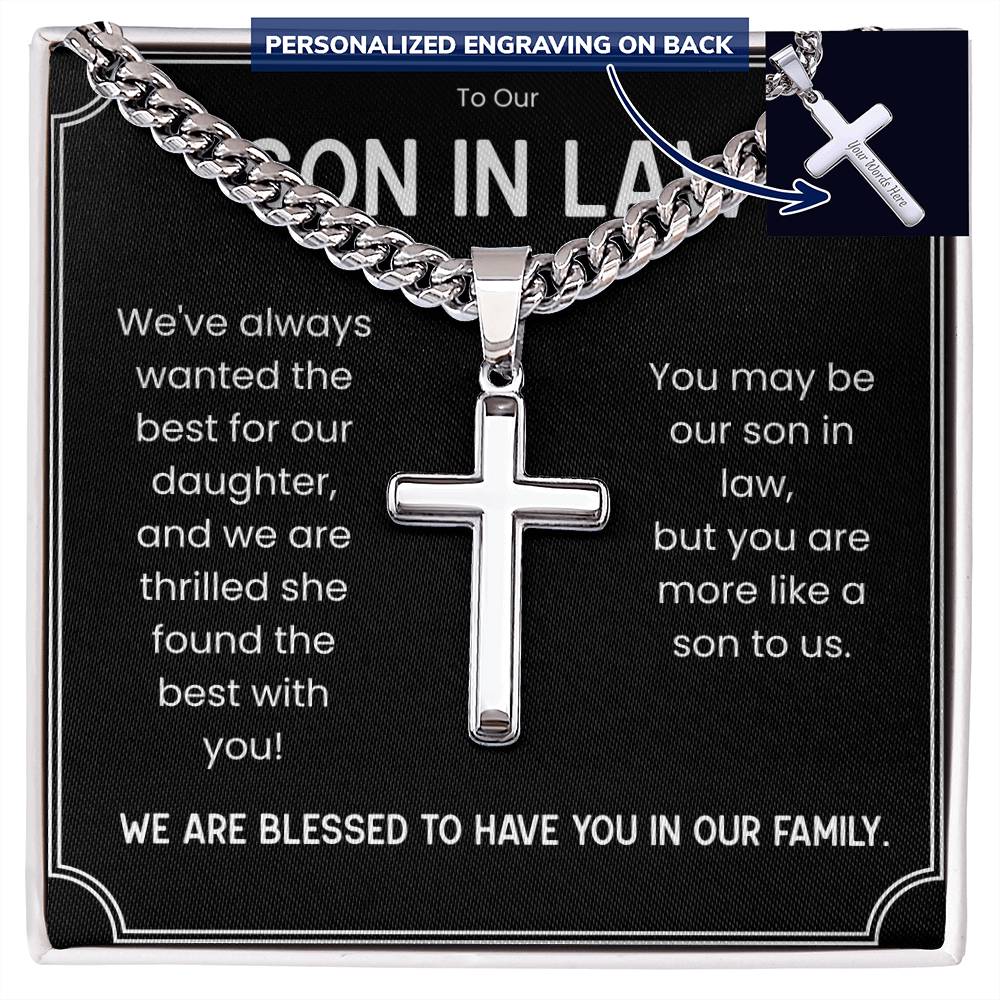 Engraved Cross Necklace for A Wonderful Son In Law