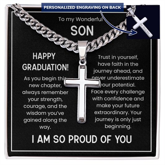 Engraved Cuban Chain Graduation Gift for Son