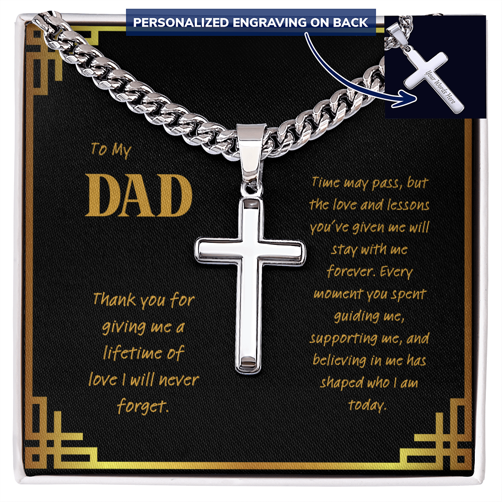 Personalized Cross Necklace for Dad – Engraved Cuban Chain Gift for Father