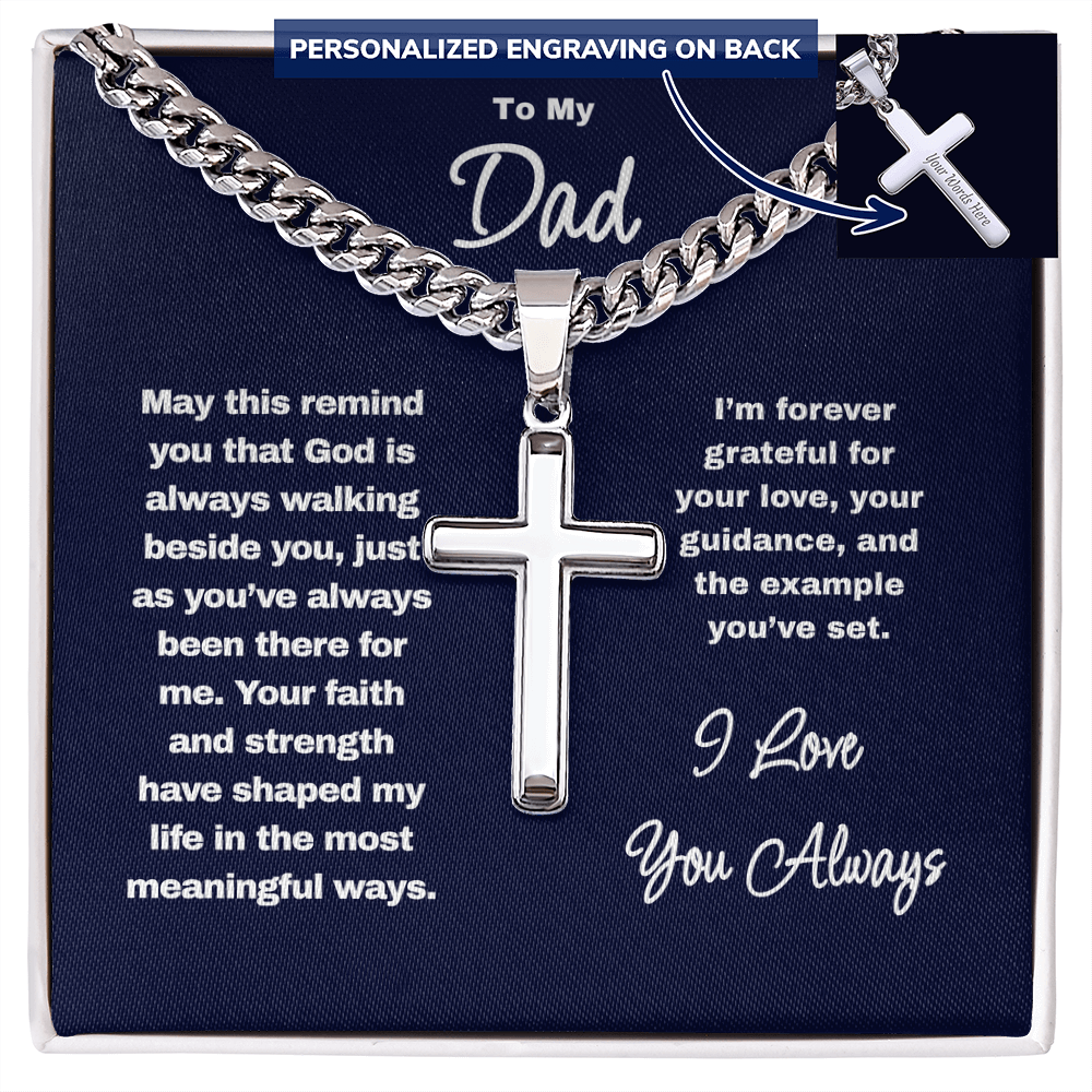 Personalized Cross Necklace for Dad – Engraved Cuban Chain Gift for Father from Son or Daughter