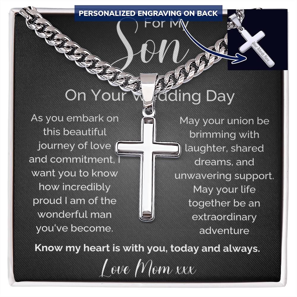 To My Son On Your Wedding Day Cross Necklace | Meaningful Gift From Mom