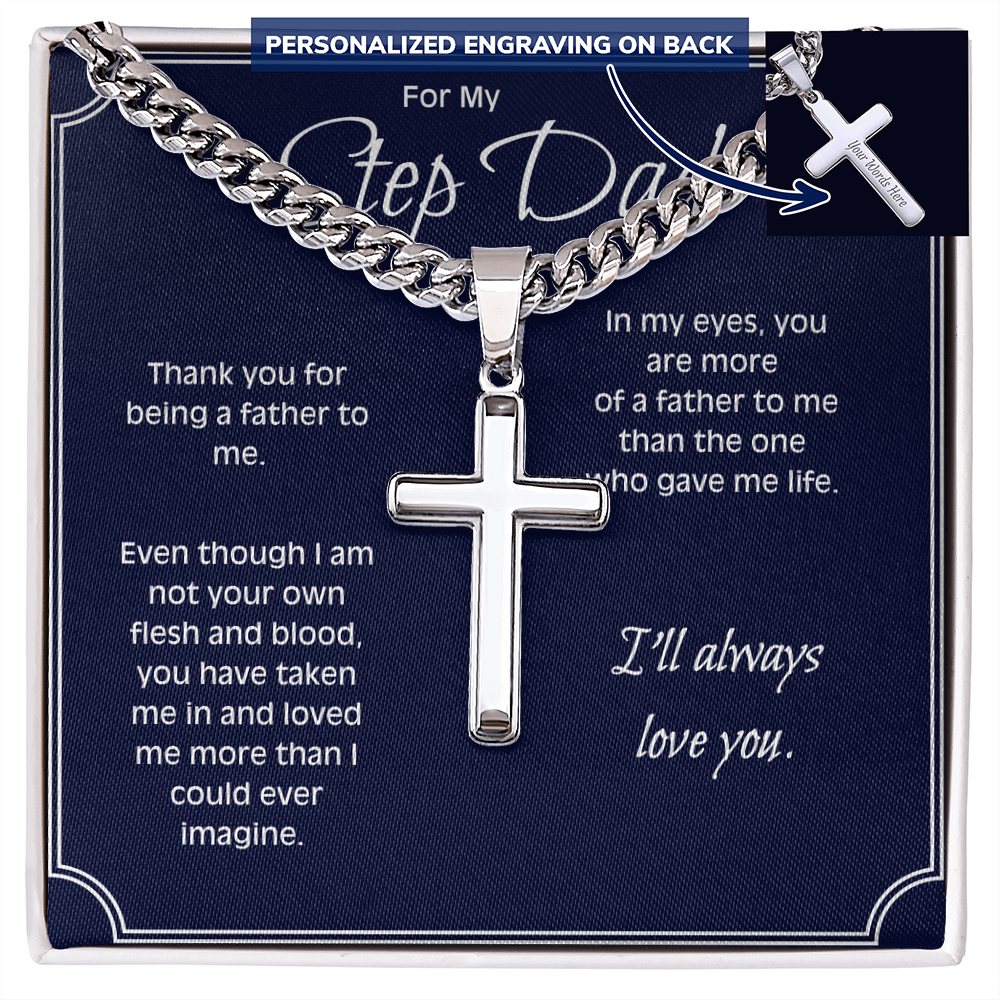Personalized Cross Necklace for Stepdad