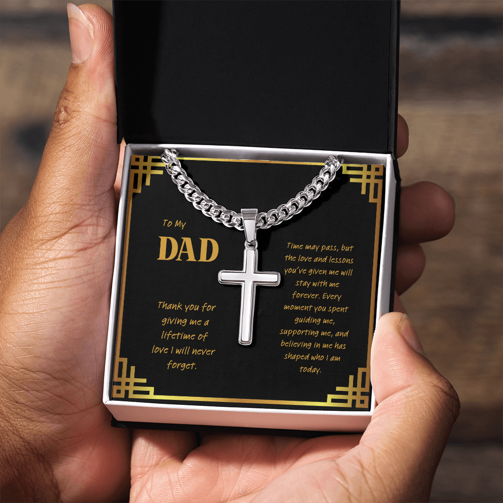 Personalized Cross Necklace for Dad – Engraved Cuban Chain Gift for Father