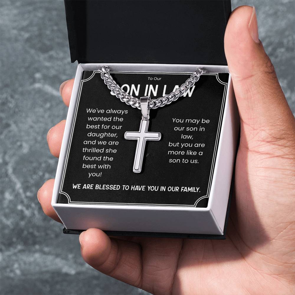 Engraved Cross Necklace for A Wonderful Son In Law