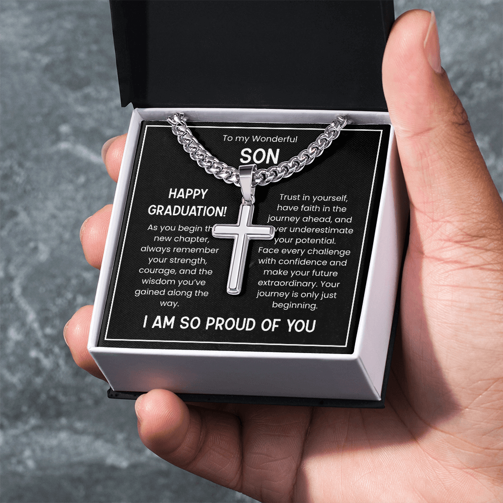 Engraved Cuban Chain Graduation Gift for Son