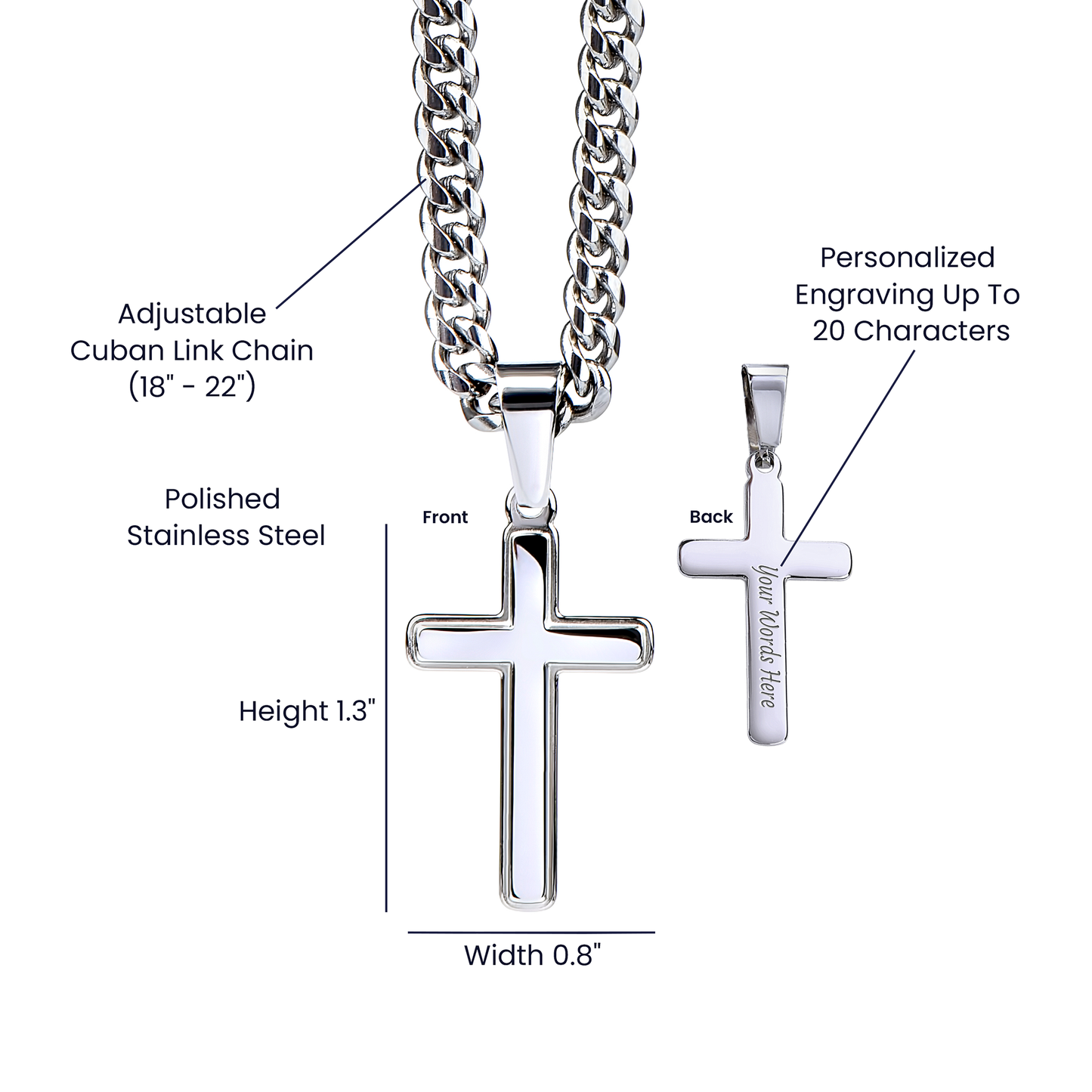 Personalized Cross Necklace for Dad – Engraved Cuban Chain Gift for Father – Meaningful Dad Jewelry from Son or Daughter