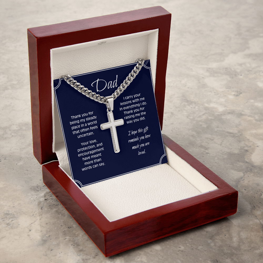 Personalized Cross Necklace for Dad – Engraved Cuban Chain Gift for Father – Meaningful Dad Jewelry from Son or Daughter