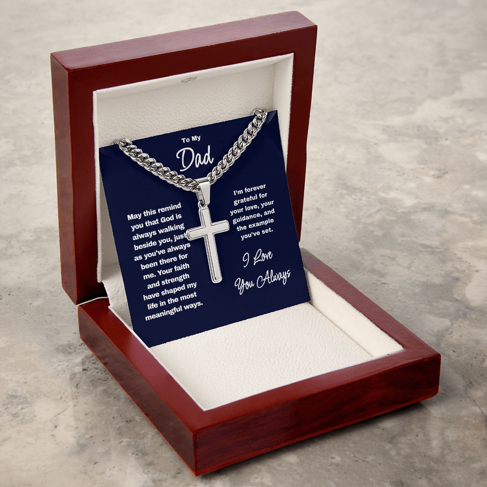 Personalized Cross Necklace for Dad – Engraved Cuban Chain Gift for Father from Son or Daughter