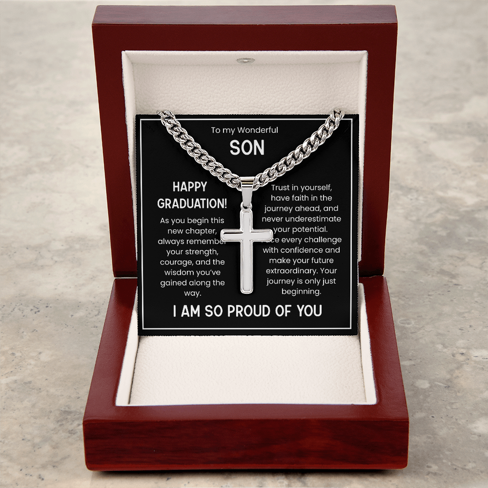Engraved Cuban Chain Graduation Gift for Son