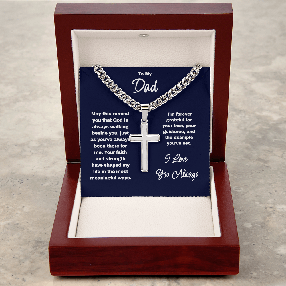 Personalized Cross Necklace for Dad – Engraved Cuban Chain Gift for Father from Son or Daughter
